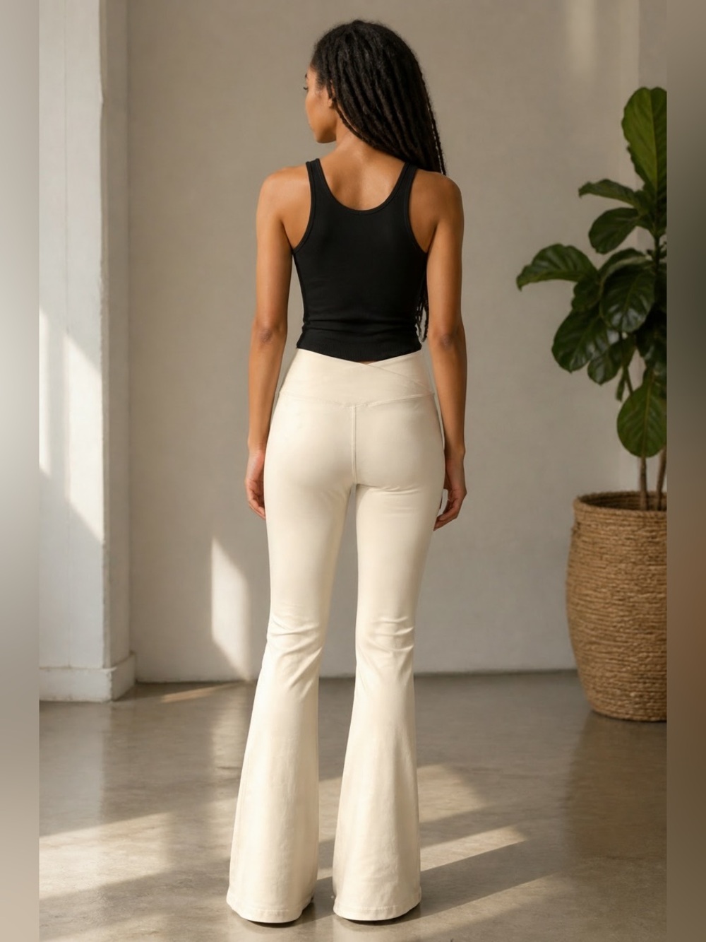 TicToc Crossover Waist Band Flare Leggings. Ecru color. NWT - Picture 2 of 8